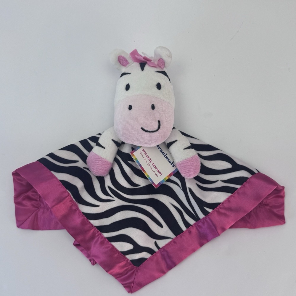 Garanimals Zebra Lovey Security Blanket Pink Black White Satin 12" NWT